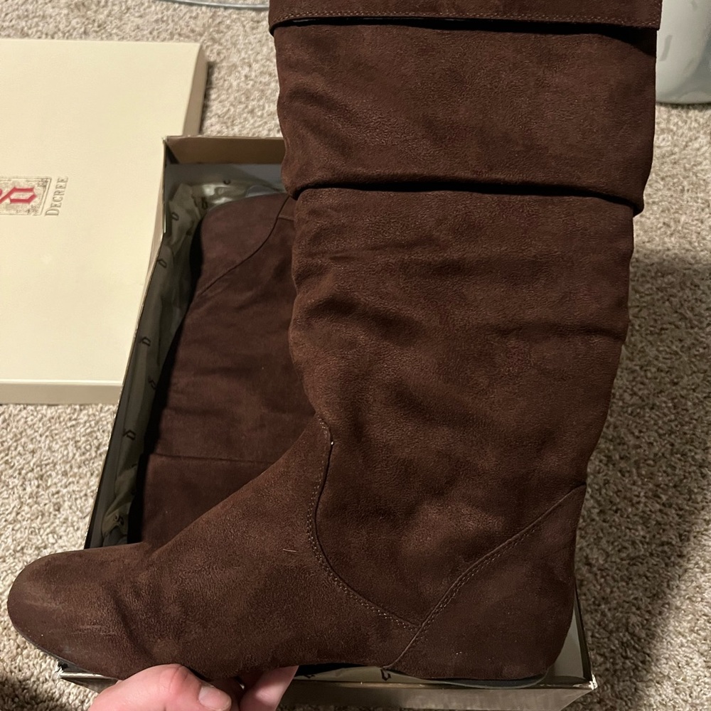 Brown knee high boots